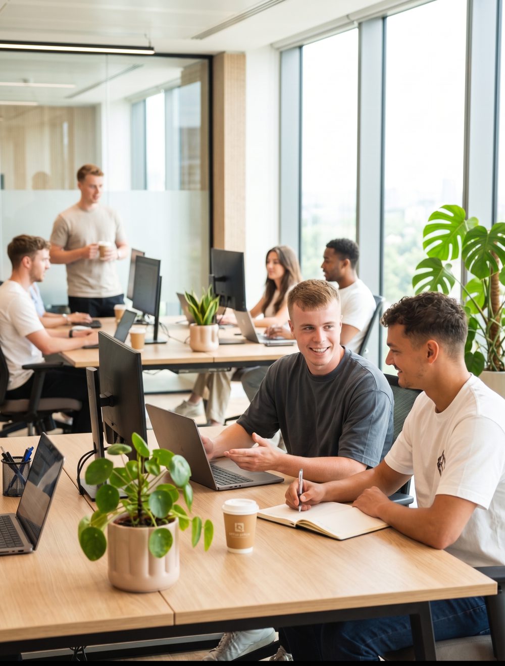 Team aan het werk in een open kantoor